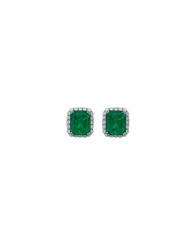 3.51ct Emerald Diamond 18K Gold Earring sold by Wish Fine Jewelry