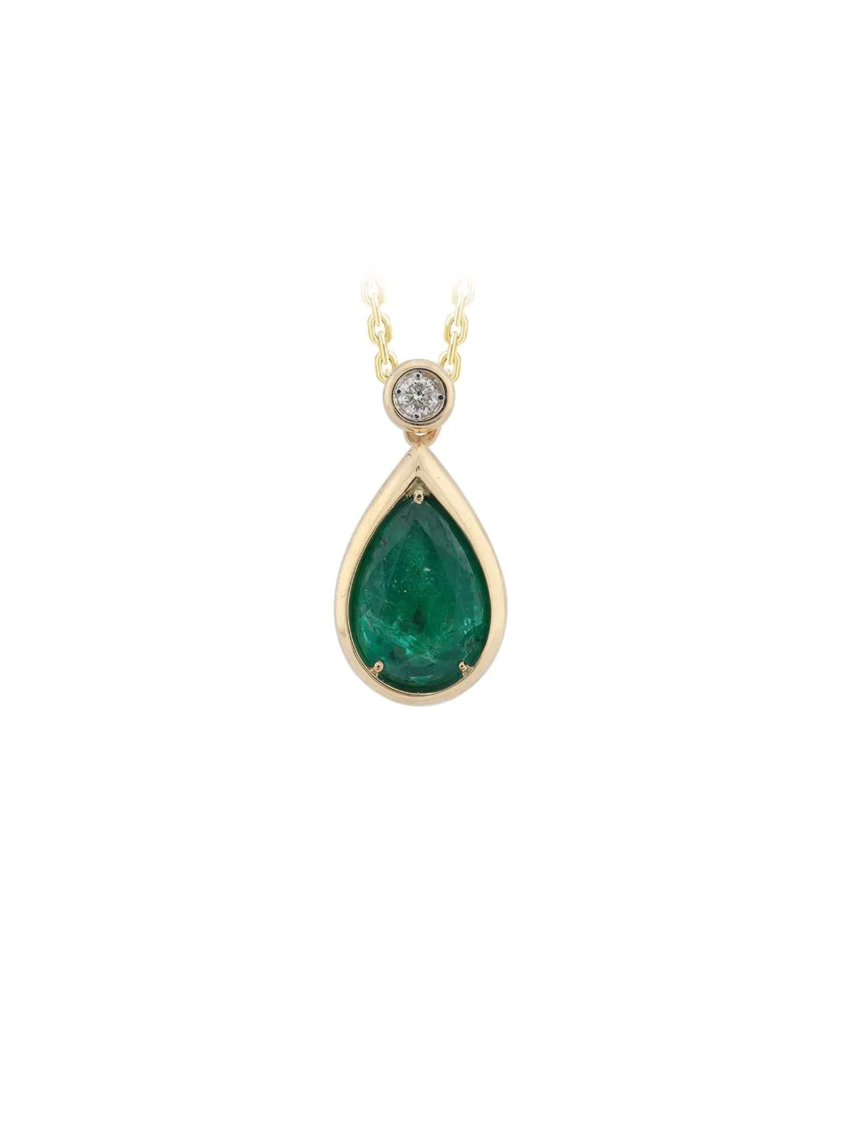 1.93ct Diamond Emerald 14K Gold Pear Bezel Pendant sold by Wish Fine Jewelry