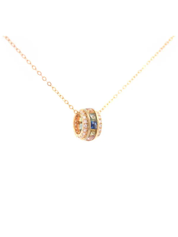 1.40ct Diamond Multi Color Sapphire 18K Gold Bead Pendant Necklace sold by Wish Fine Jewelry