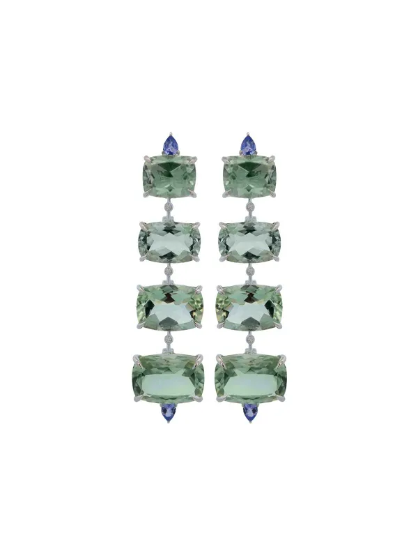 36.83ct Diamond Tanzanite Amethyst 18K Gold Cascade Earrings sold by Wish Fine Jewelry