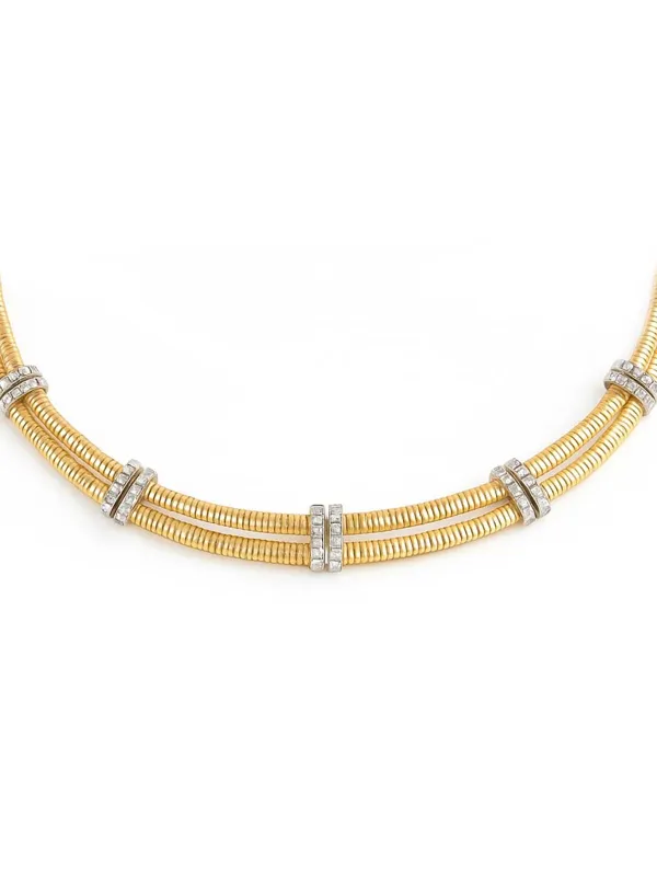 4.30ct Diamond 18K Gold Italian Textured Choker Necklace sold by Wish Fine Jewelry