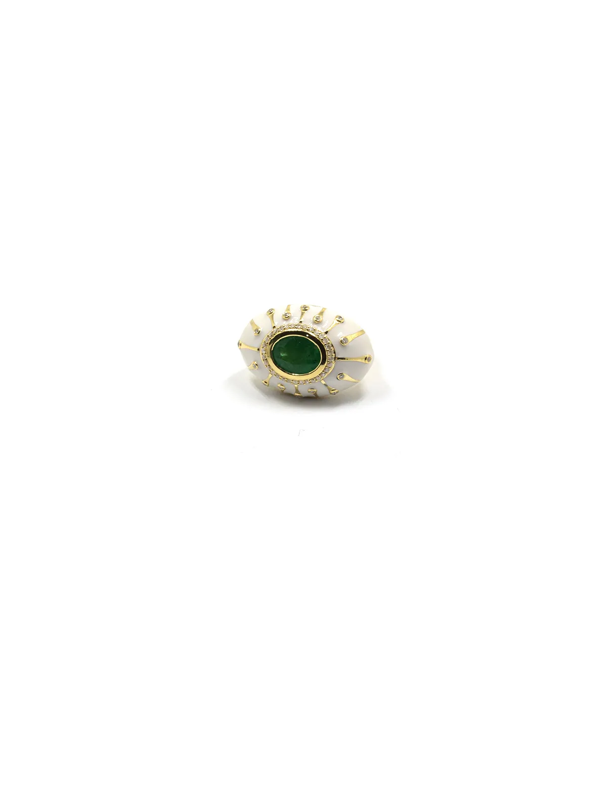 1.89ct Emerald Diamond Enamel 18K Gold Cocktail Ring sold by Wish Fine Jewelry