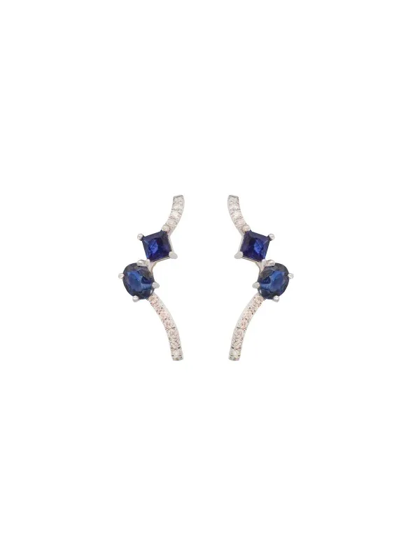 1.1ct Blue Sapphire Diamond 18K Gold Statement Earrings sold by Wish Fine Jewelry