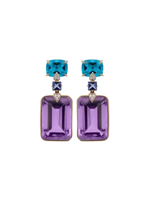 36.855cts Pink Amethyst Tanzanite Diamond 18K Gold Earring sold by Wish Fine Jewelry