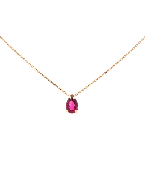 1.20ct Garnet 18K Gold Solitaire Pear Pendant Chain sold by Wish Fine Jewelry