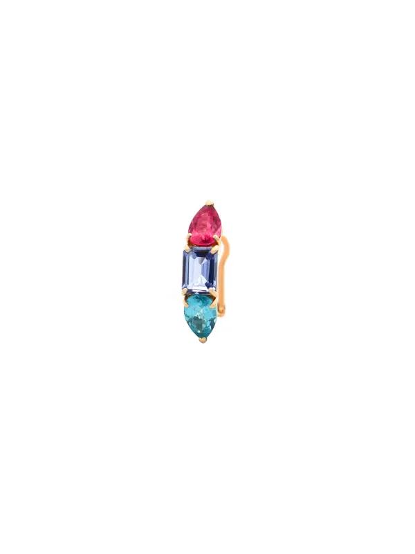 Apatite Tanzanite Rubellite 18K Gold Three Stones Earcuff sold by Wish Fine Jewelry