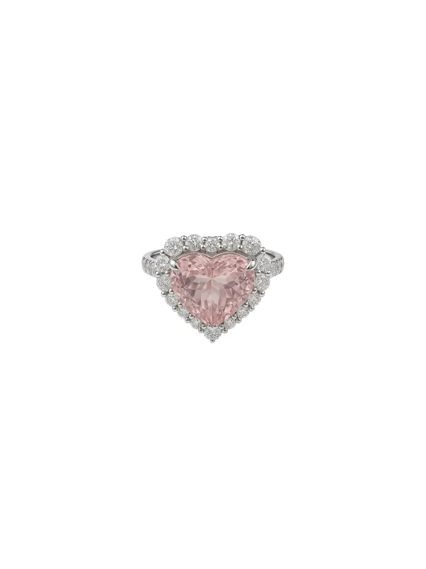 3.33ct Diamond Morganite 18K Gold Heart Halo Ring sold by Wish Fine Jewelry