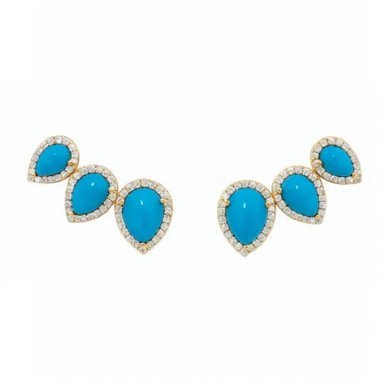 4.63ct Diamond Turquoise 18K Gold Pear Climber Earrings sold by Wish Fine Jewelry