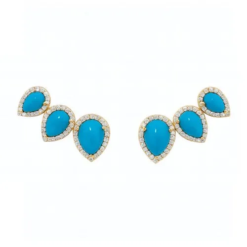 4.63ct Diamond Turquoise 18K Gold Pear Climber Earrings sold by Wish Fine Jewelry