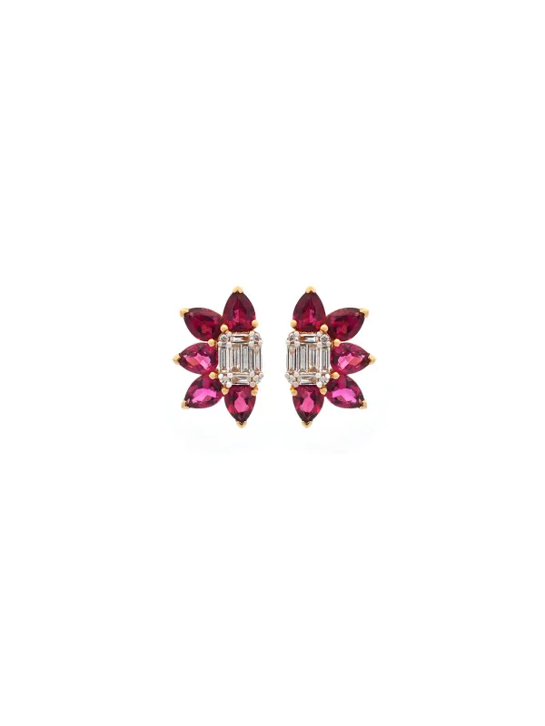 3.30ct Diamond Red Tourmaline 18K Gold Earrings sold by Wish Fine Jewelry