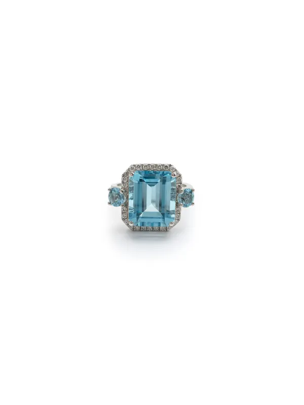 6.39ct Diamond Aquamarine 18K Gold Ring sold by Wish Fine Jewelry