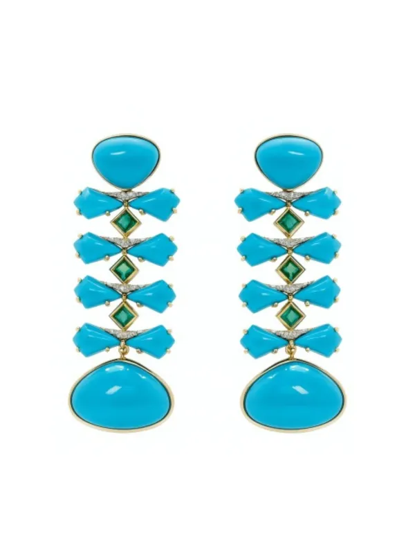 41.73ct Turquoise Diamond 18K Gold Statement Earrings sold by Wish Fine Jewelry