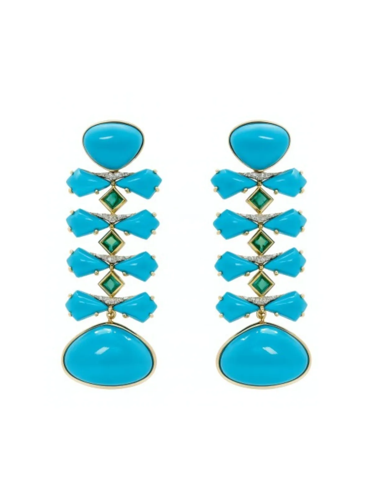 41.73ct Turquoise Diamond 18K Gold Statement Earrings sold by Wish Fine Jewelry