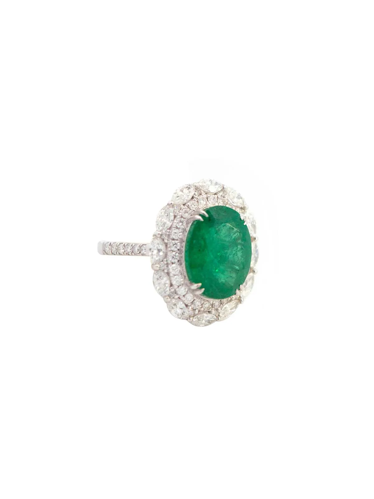 6.03ct Diamond Emerald 18K Gold Sunburst Ring sold by Wish Fine Jewelry product image thumbnail 2