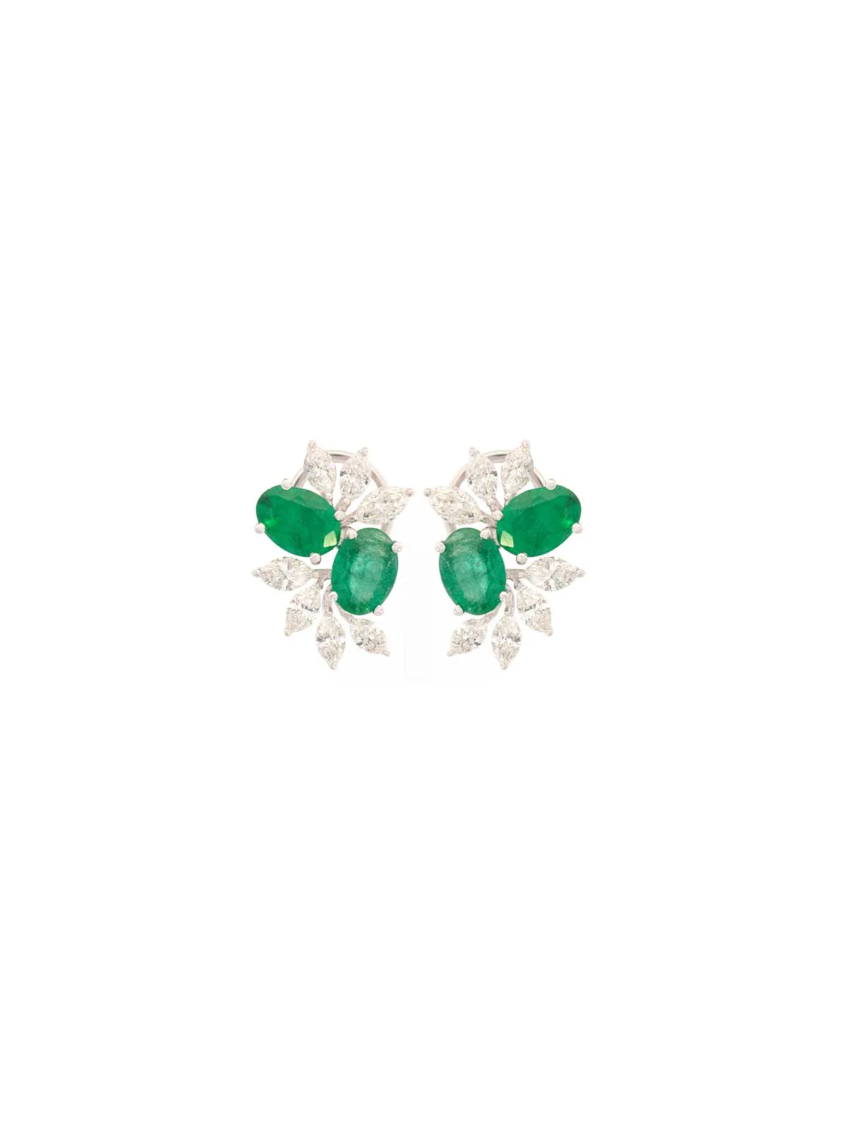4.53ct Emerald Diamond 18K Gold Leaf Earrings sold by Wish Fine Jewelry