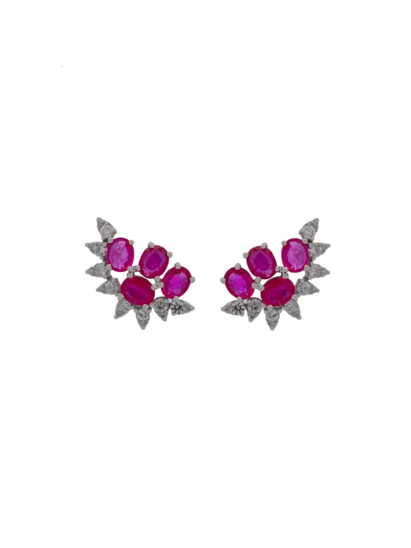 3.16ct Diamond Ruby 18K Gold Cluster Earrings sold by Wish Fine Jewelry