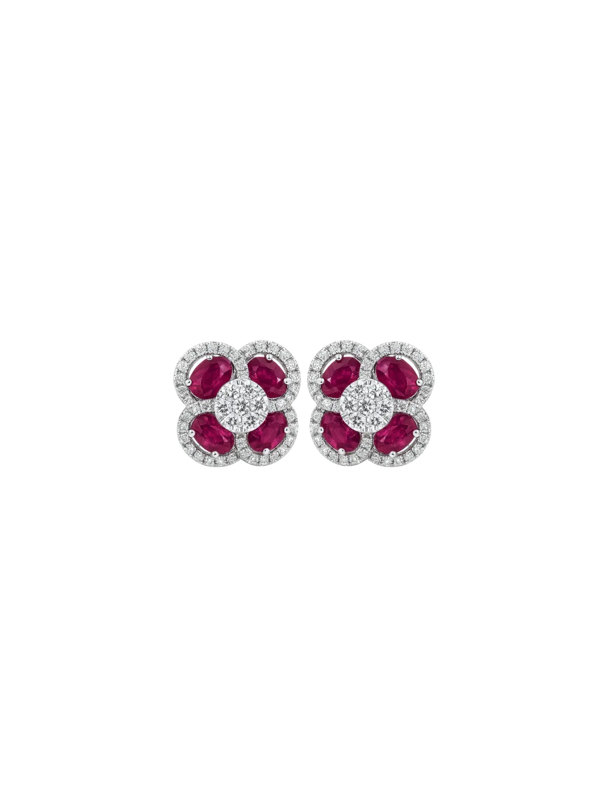 5.76 Diamond Ruby 14K Gold Flower Cluster Earrings sold by Wish Fine Jewelry