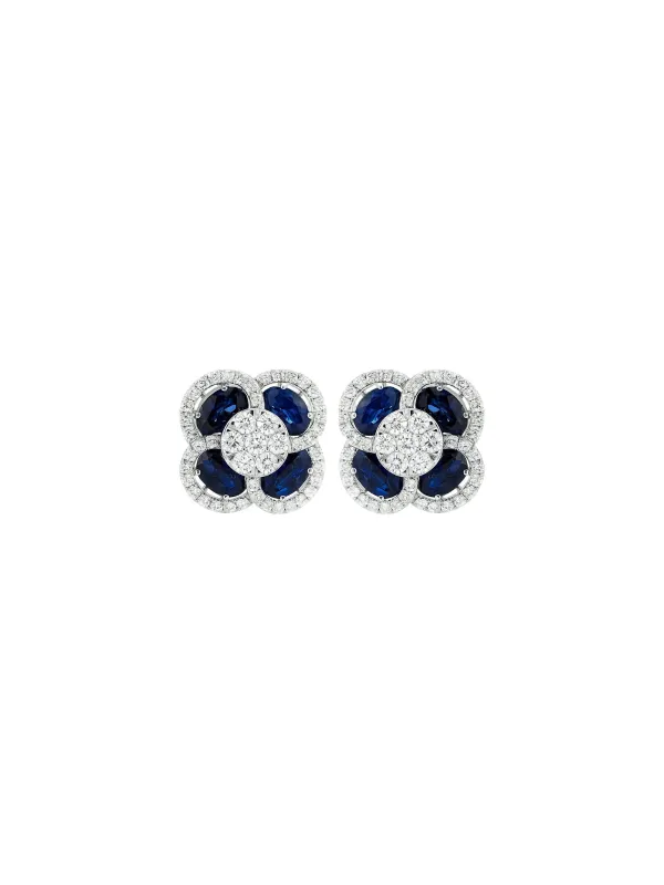 5.73ct Diamond Sapphire 14K Gold Flower Cluster Earrings sold by Wish Fine Jewelry