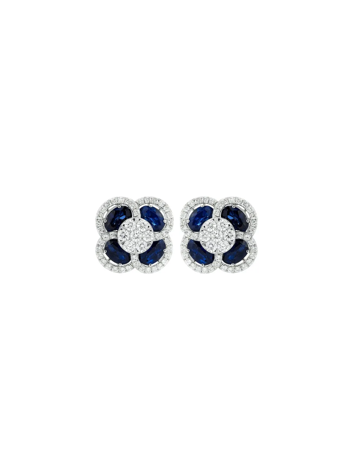 5.73ct Diamond Sapphire 14K Gold Flower Cluster Earrings sold by Wish Fine Jewelry