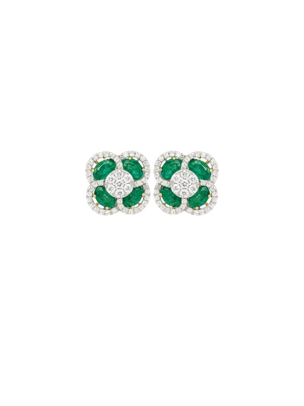5.73ct Diamond Emerald 14K Gold Flower Cluster Earrings sold by Wish Fine Jewelry