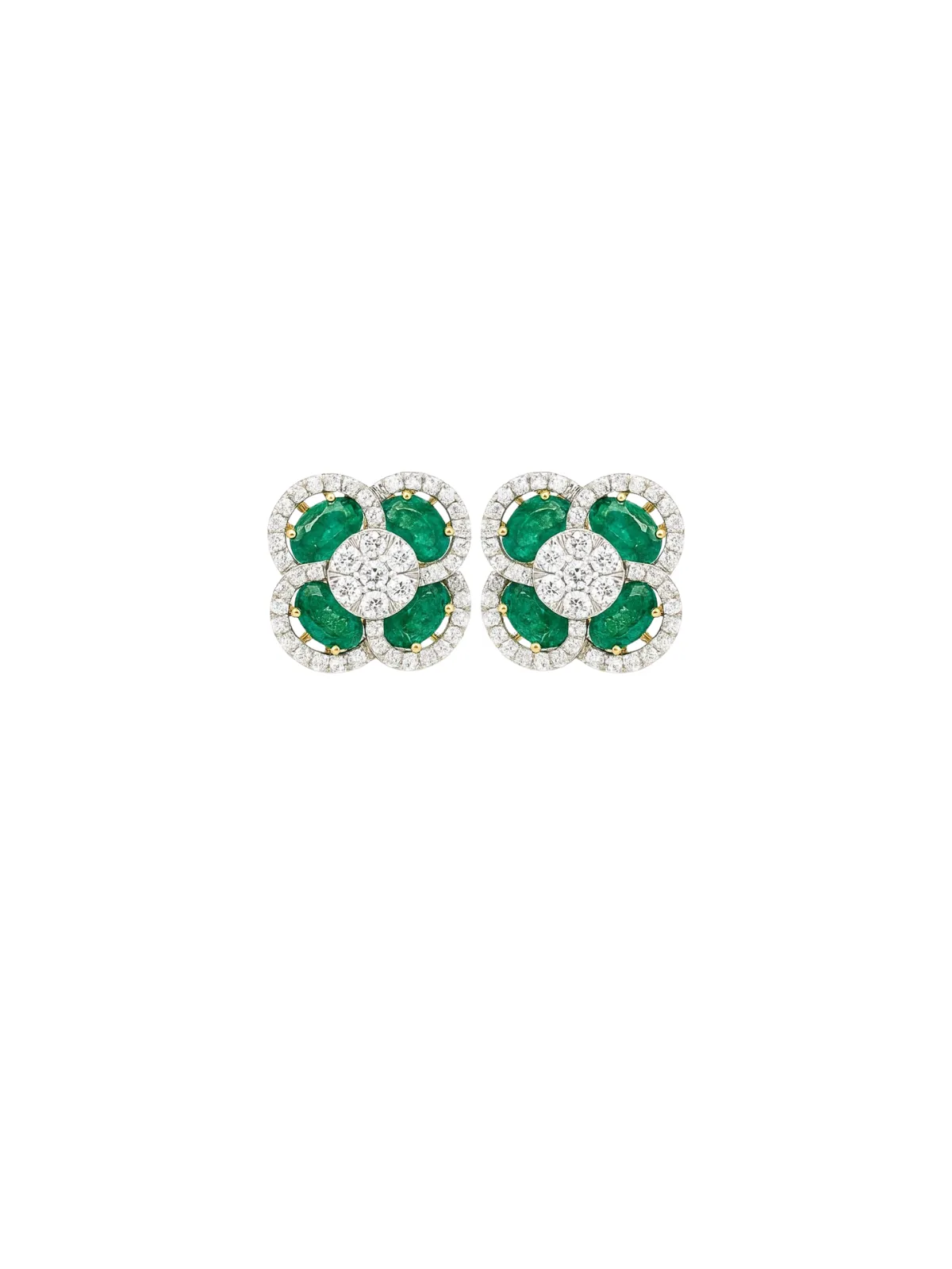 5.73ct Diamond Emerald 14K Gold Flower Cluster Earrings sold by Wish Fine Jewelry