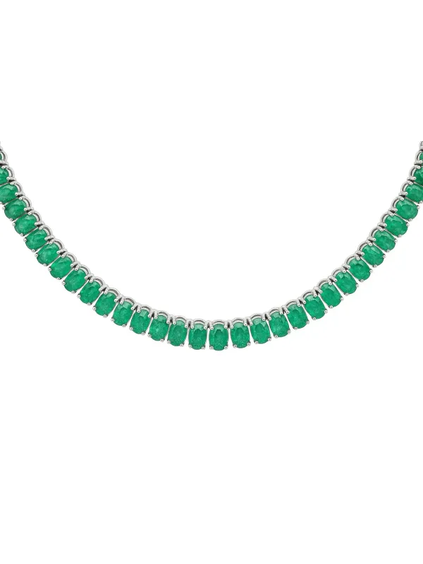 20.60ct Emerald 18K Gold Tennis Necklace sold by Wish Fine Jewelry