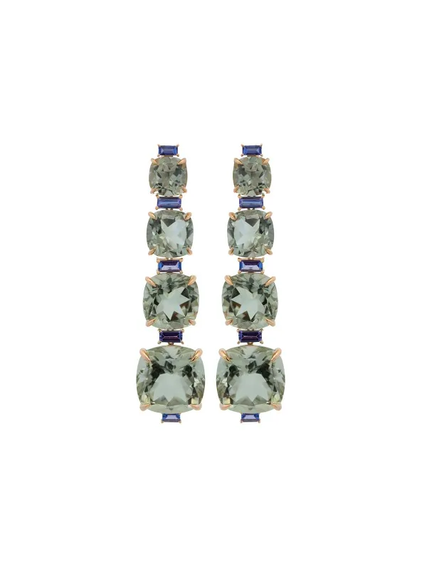 27.6ct Green Amethyst Tanzanite 18K Earrings sold by Wish Fine Jewelry