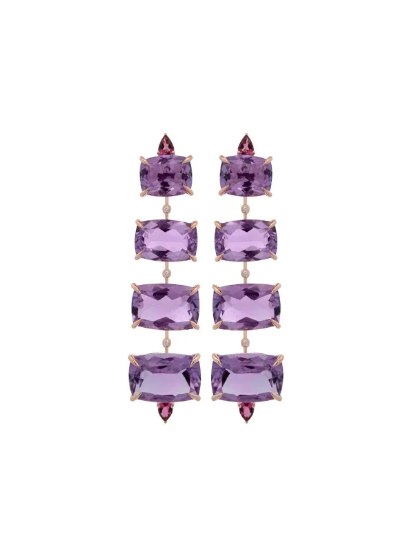 38.71ct Diamond Amethyst Tourmaline 18K Gold Earrings sold by Wish Fine Jewelry