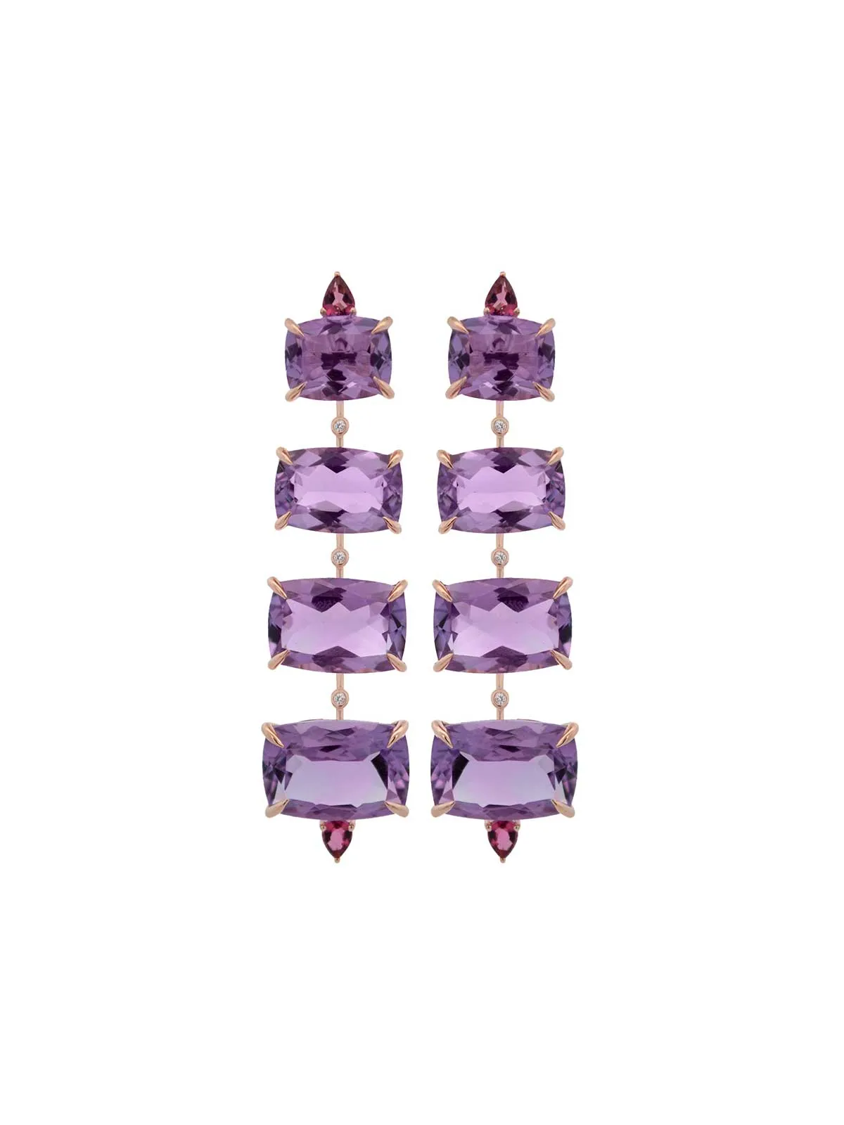 38.71ct Diamond Amethyst Tourmaline 18K Gold Earrings sold by Wish Fine Jewelry