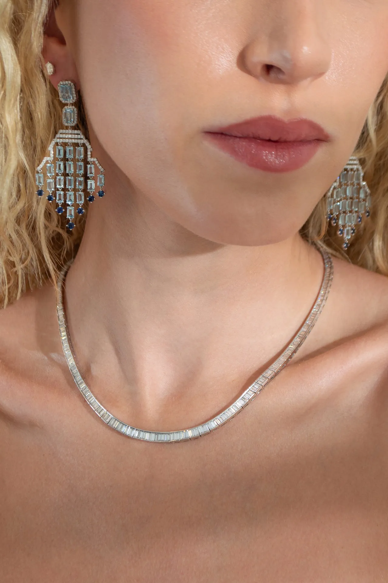 18.24ct Diamond Aquamarine Sapphire 18K Gold Chandelier Earrings sold by Wish Fine Jewelry product image thumbnail 3