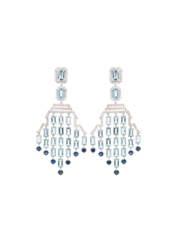 18.24ct Diamond Aquamarine Sapphire 18K Gold Chandelier Earrings sold by Wish Fine Jewelry