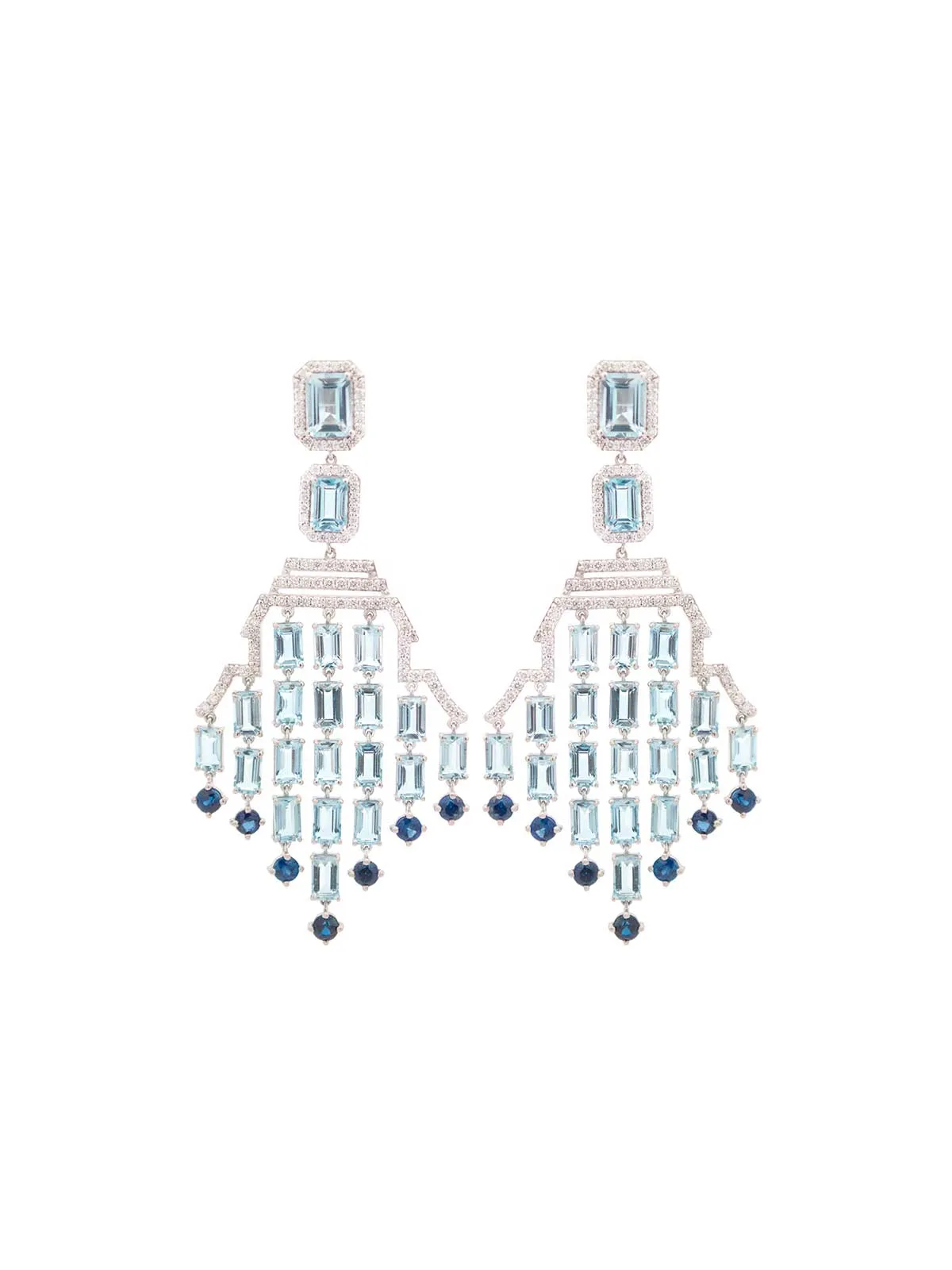 18.24ct Diamond Aquamarine Sapphire 18K Gold Chandelier Earrings sold by Wish Fine Jewelry
