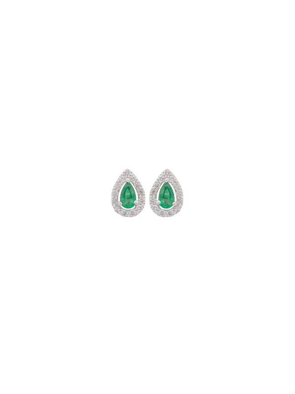 0.40 Emerald Diamond 18K Gold Pear Halo Earrings sold by Wish Fine Jewelry