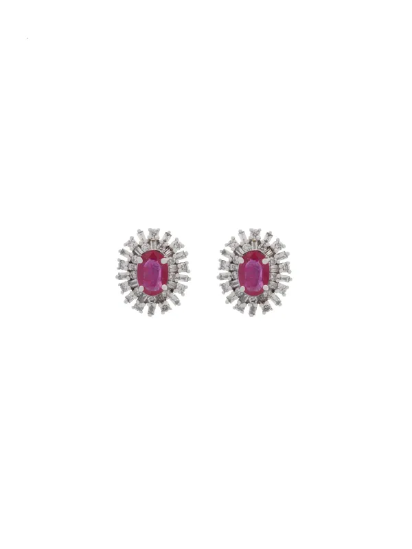 1.10ct Diamond Ruby 18K Gold Halo Stud Earrings sold by Wish Fine Jewelry