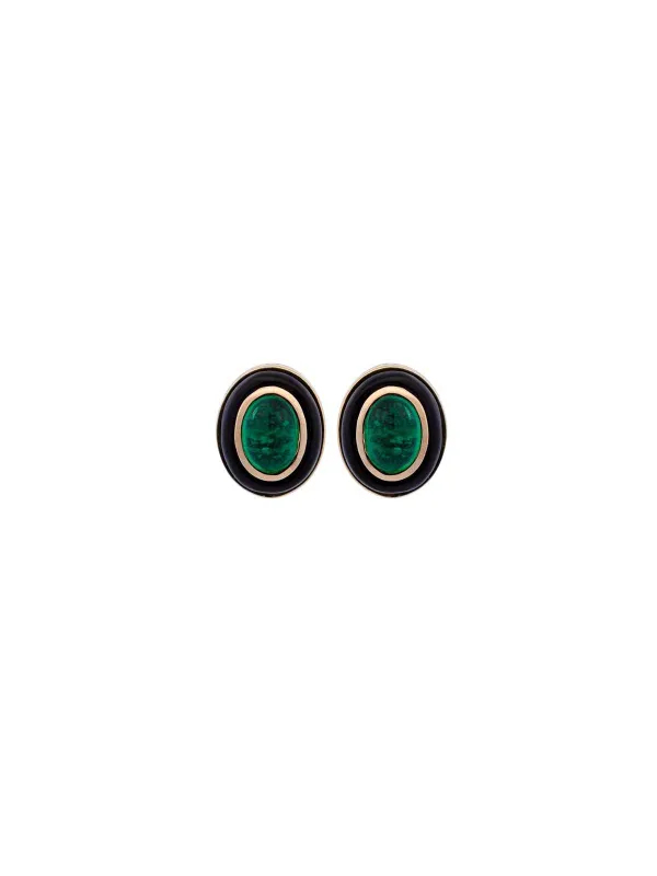 3.68ct Emerald Onyx 14K Gold Stud Earrings sold by Wish Fine Jewelry
