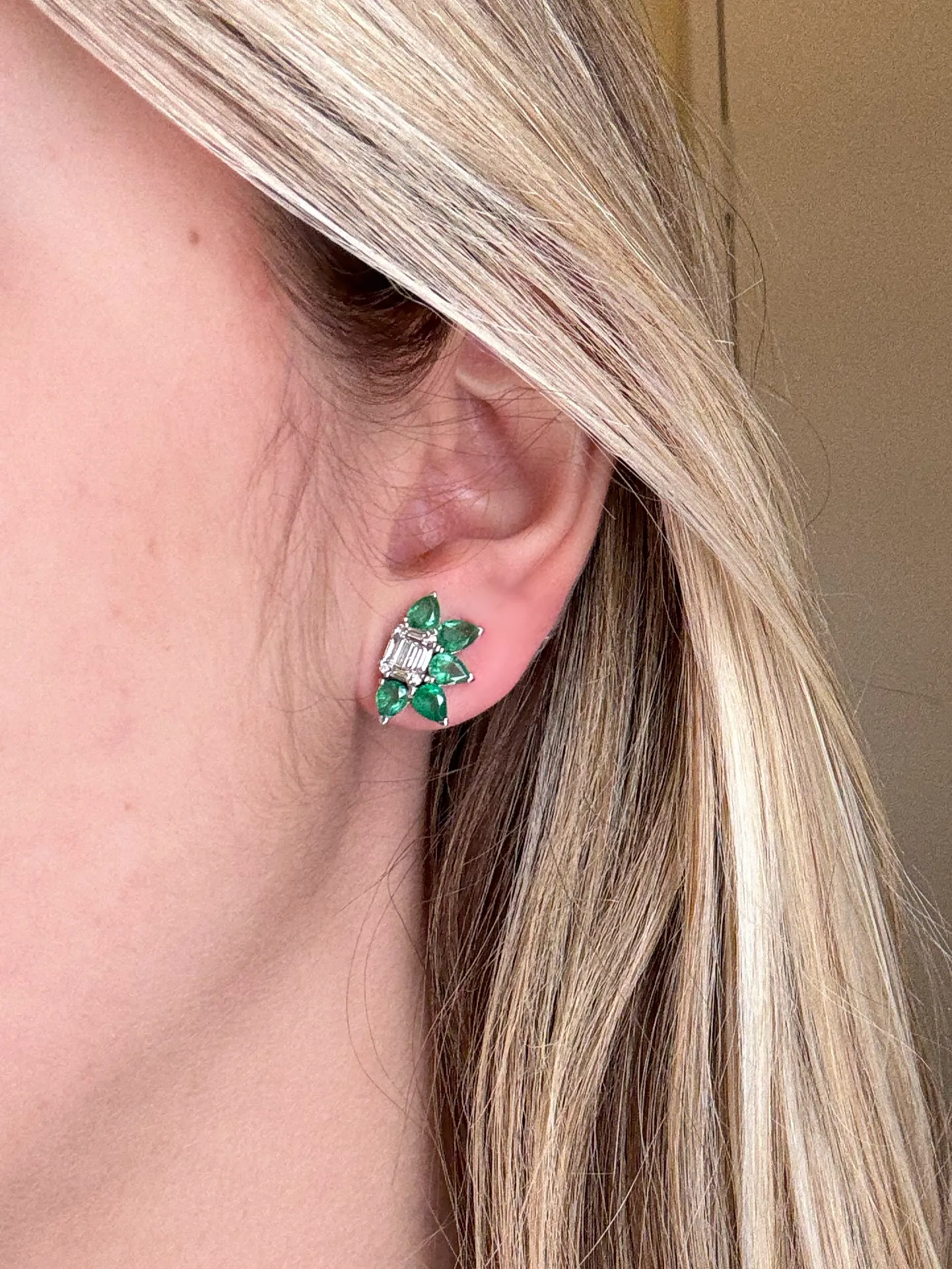 2.50ct Diamond Emerald 18K Gold Earrings sold by Wish Fine Jewelry product image thumbnail 2