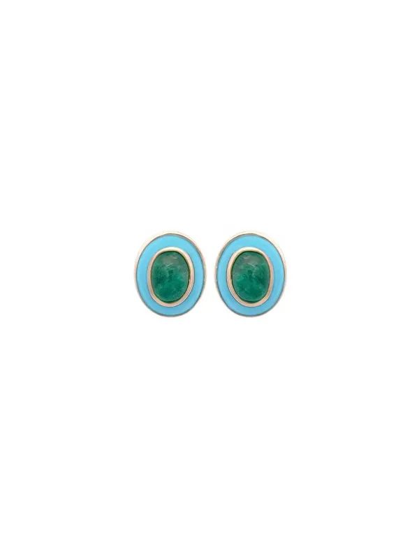 3.90ct Emerald Turquoise 14K Gold Stud Earrings sold by Wish Fine Jewelry