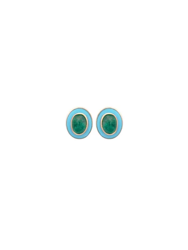 2.00ct Emerald Turquoise 14K Gold Stud Earrings sold by Wish Fine Jewelry
