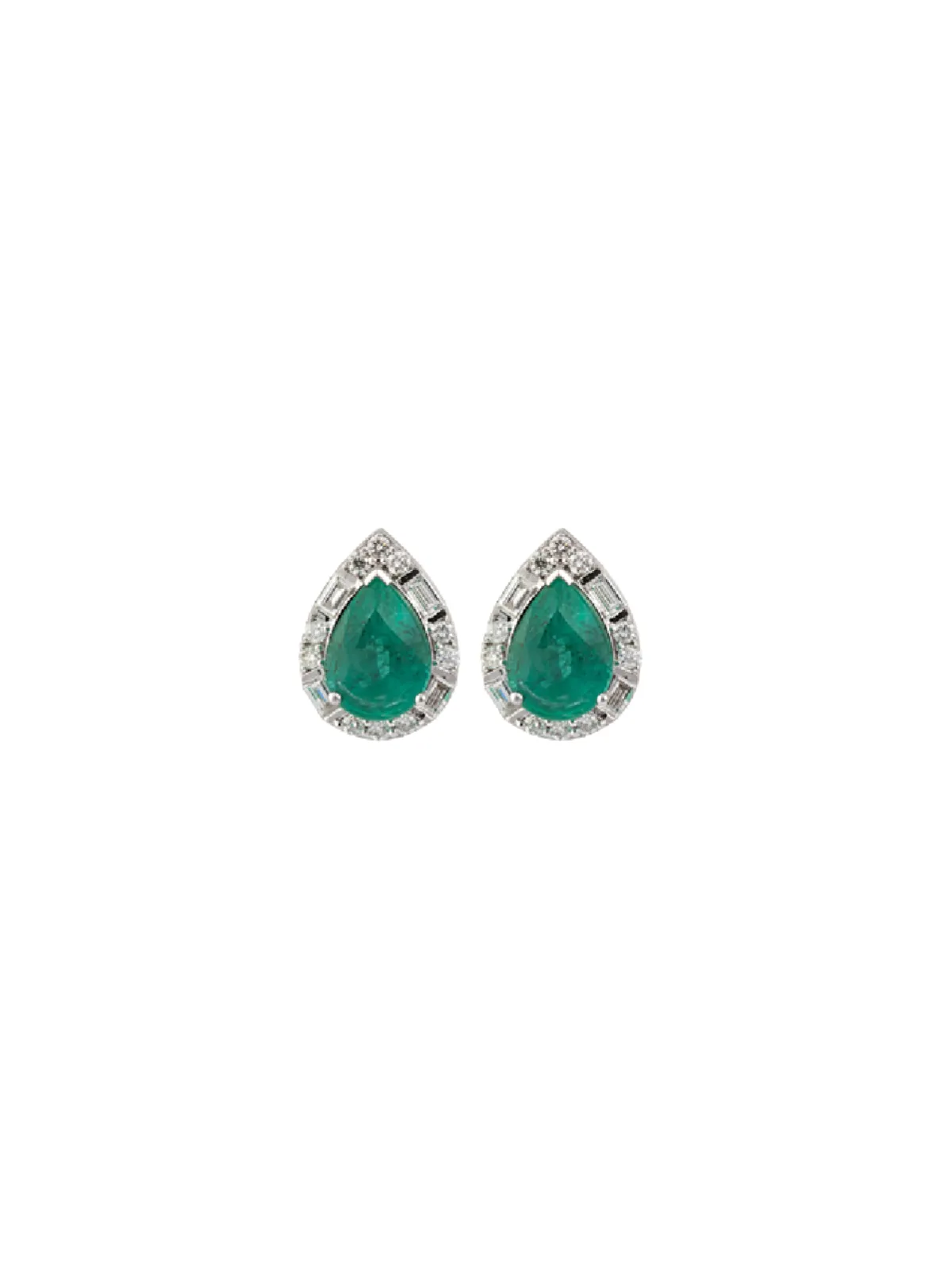 2.54ct Emerald Diamond 18K Gold Pear Earrings sold by Wish Fine Jewelry
