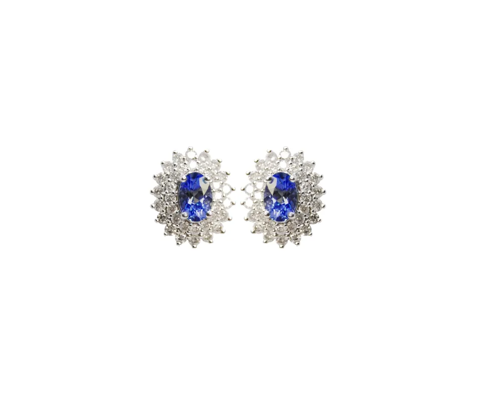 1.7ct Diamond Tanzanite 18K Gold Halo Earrings sold by Wish Fine Jewelry