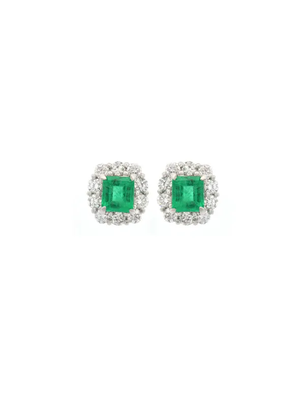 1.62ct Emerald Diamond Platinum Halo Earring sold by Wish Fine Jewelry