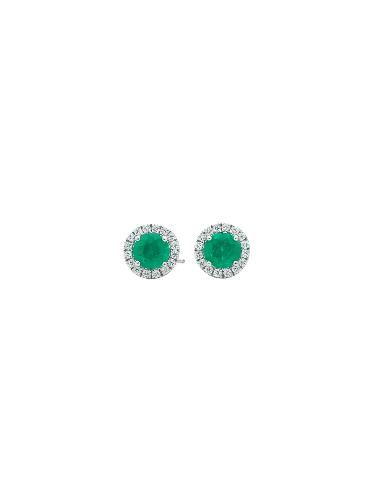 0.75ct Diamond Emerald 18K Gold Dainty Halo Stud Earrings sold by Wish Fine Jewelry