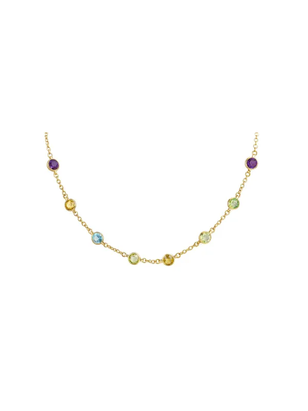 9.05ct Multi Gemstone 14K Gold Stationed Necklace sold by Wish Fine Jewelry