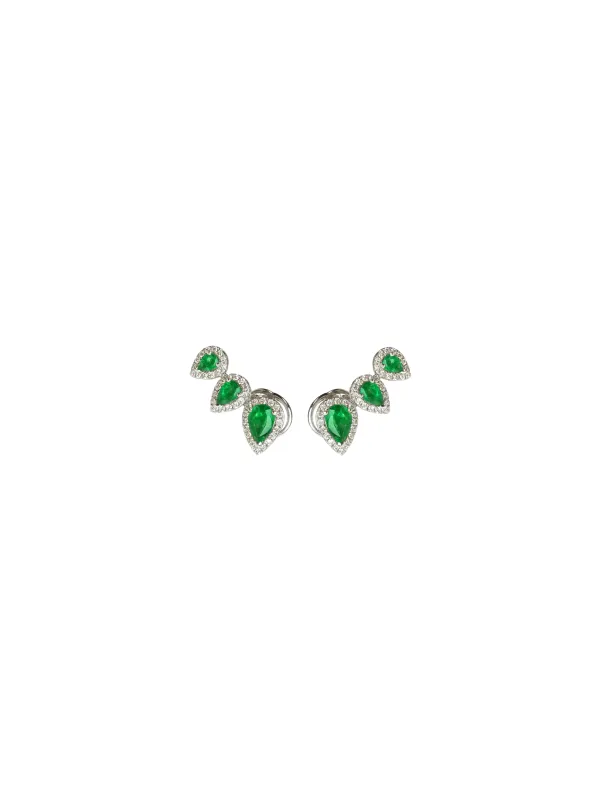 1.74ct Diamond Emerald 18K Gold Climber Earrings sold by Wish Fine Jewelry