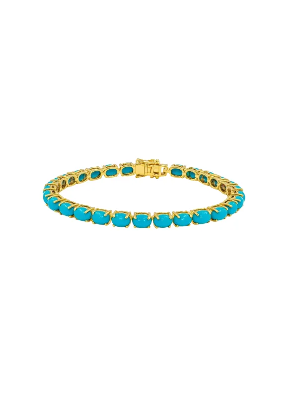 11.00ct Turquoise 14K Gold Oval Tennis Bracelet sold by Wish Fine Jewelry