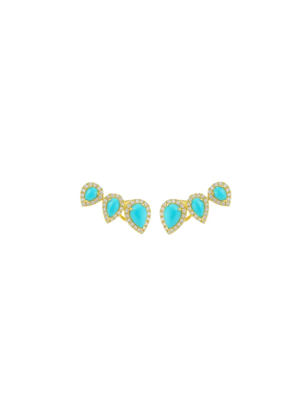 0.44ct Diamond Turquoise 18K Gold Climber Earrings sold by Wish Fine Jewelry