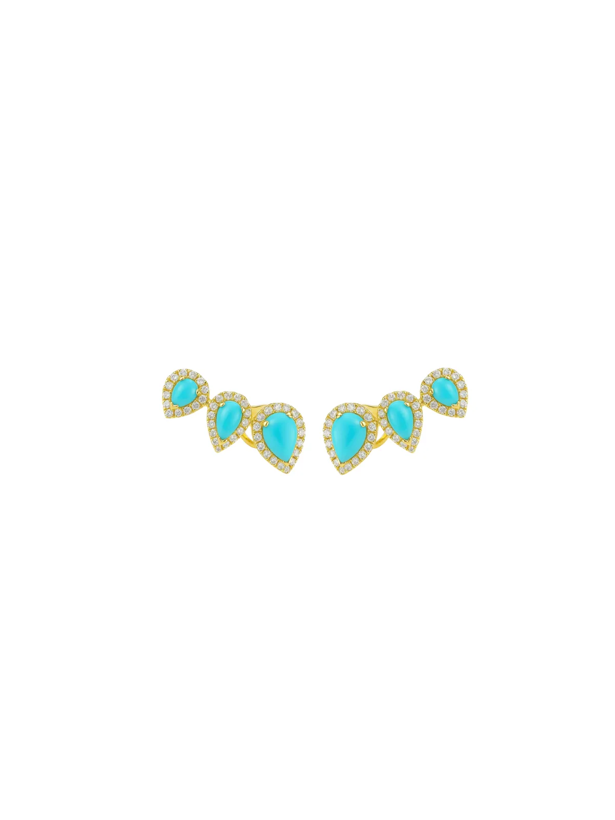 0.44ct Diamond Turquoise 18K Gold Climber Earrings sold by Wish Fine Jewelry
