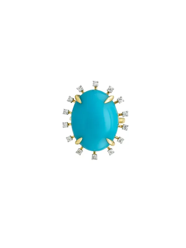 13.33ct Diamond Turquoise 18K Gold Halo Cocktail Ring sold by Wish Fine Jewelry