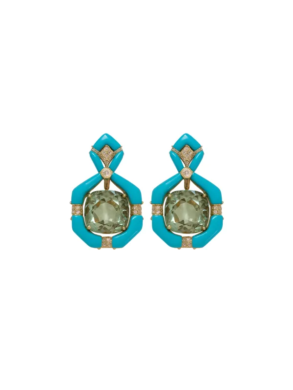 32.25ct Diamond Turquoise Green Amethyst  18K Gold Earrings sold by Wish Fine Jewelry
