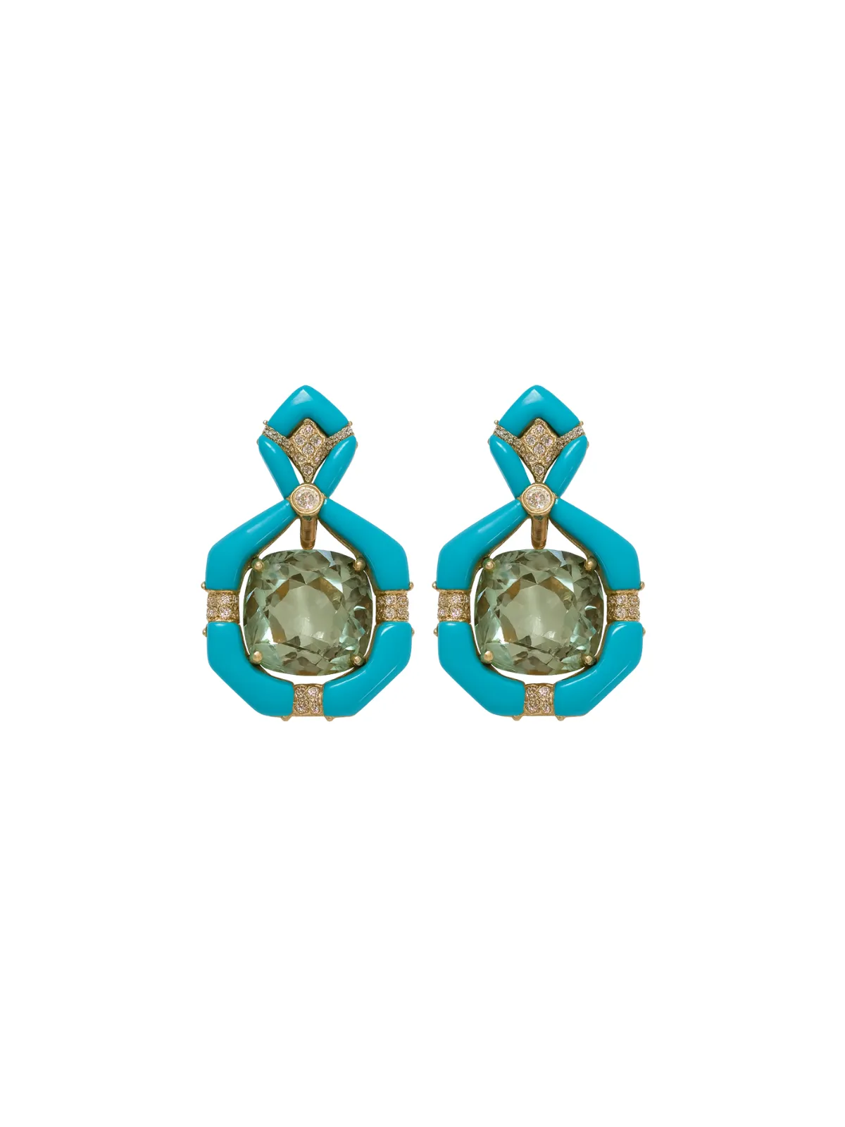 32.25ct Diamond Turquoise Green Amethyst 18K Gold Earrings sold by Wish Fine Jewelry